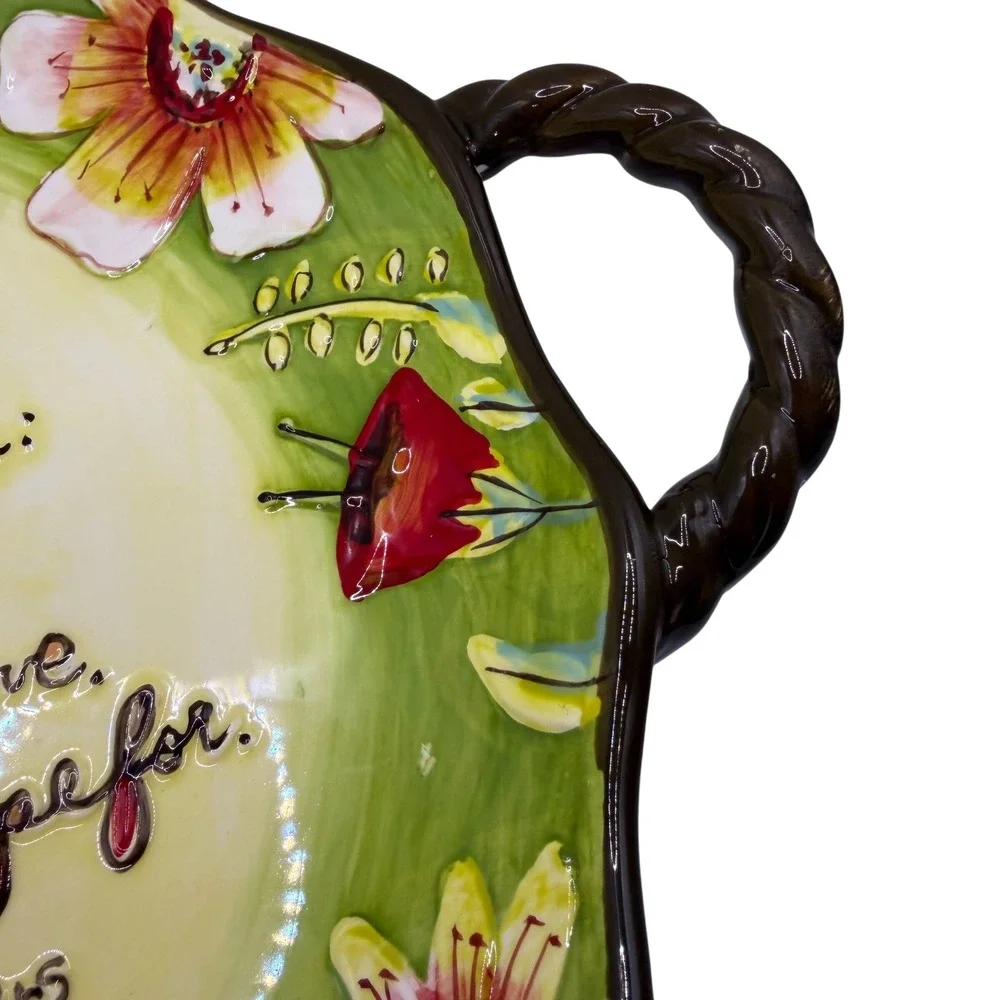 Cypress Hand‎ Painted Floral Serving Tray w Handles Quote Platter 15